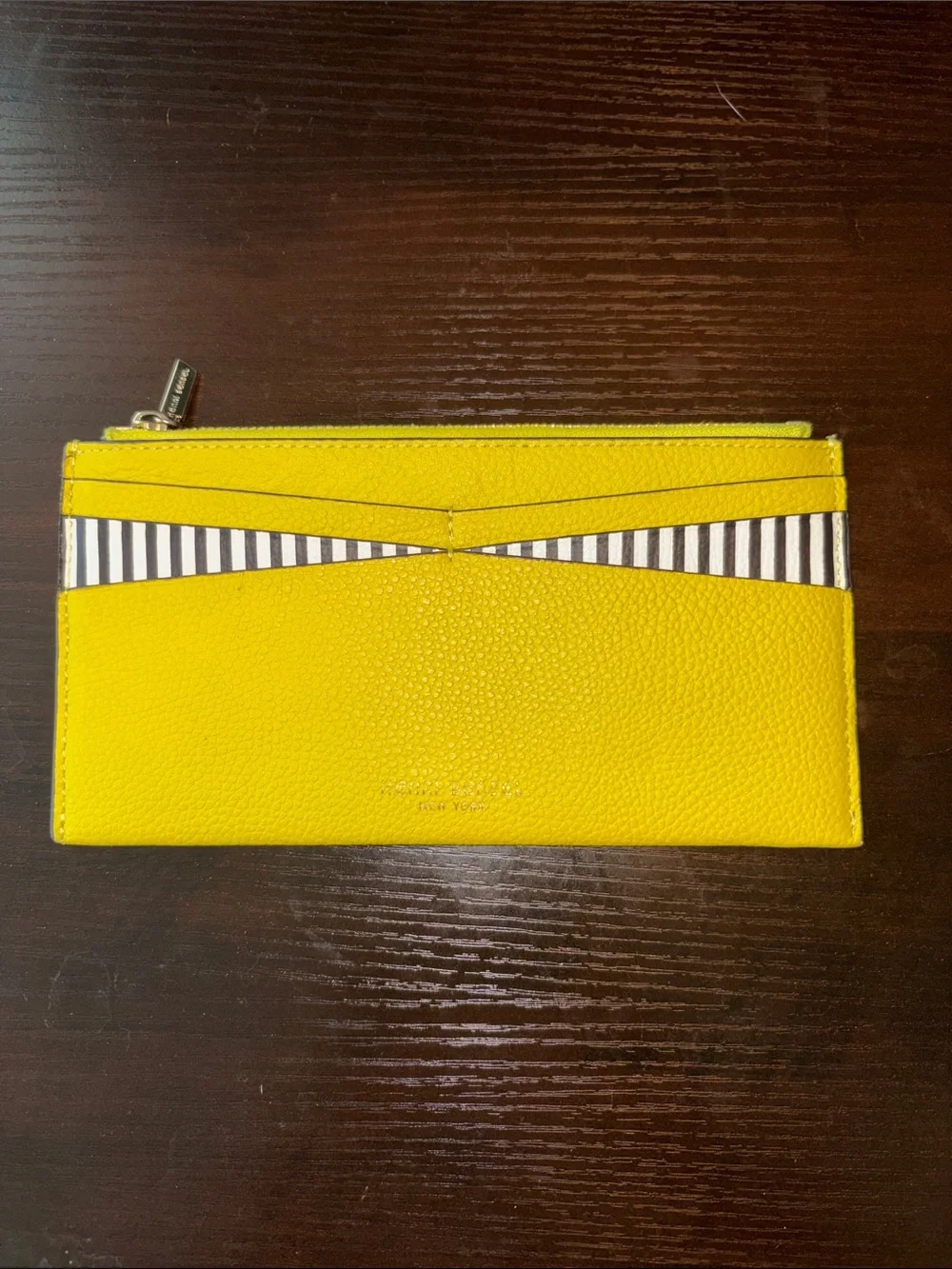 Henri bendel Yellow Leather Card Holder with Black & White Stripe Accent